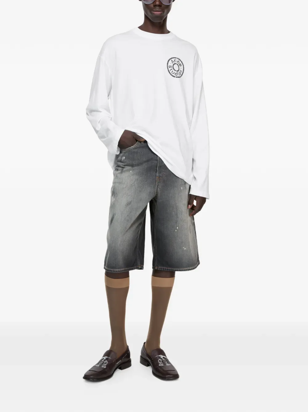 Футболка с длинными рукавами и принтом Acne Studios, белый — фото 2