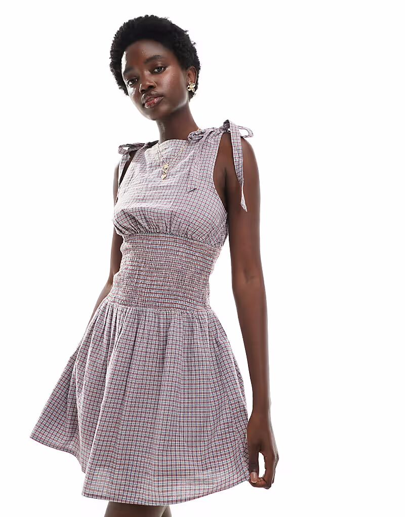 

Мини-платье Lola с завязками на плечах в клетку Lola Cotton On, коричневый