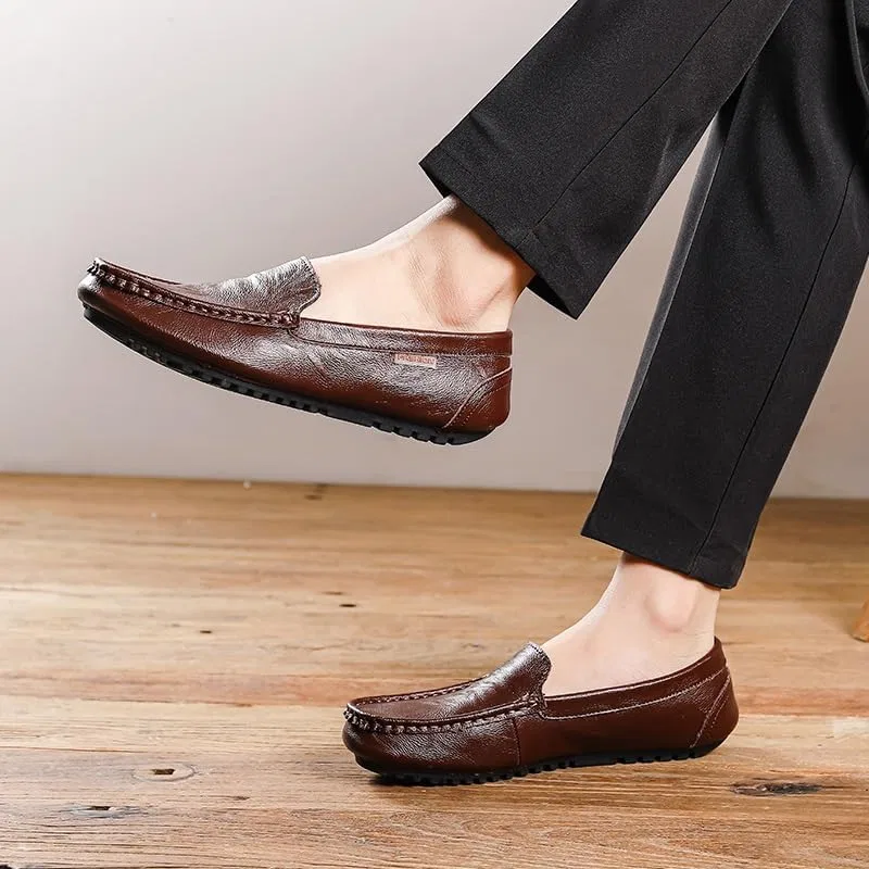 Лоферы кожаные Loafers for Men Square Toe, коричневый PUGHGAETZF — фото 2