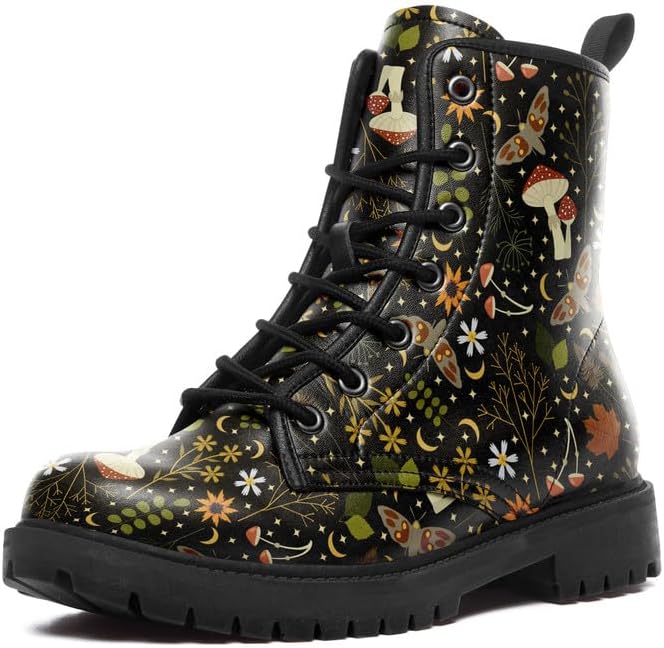 

Модные ботильоны на шнуровке для мужчин и женщин с цветочным, грибным и звездным узором, стильные унисекс ботинки, боевые модные ботинки Awsole, белый/черный/красный/оранжевый/коричневый