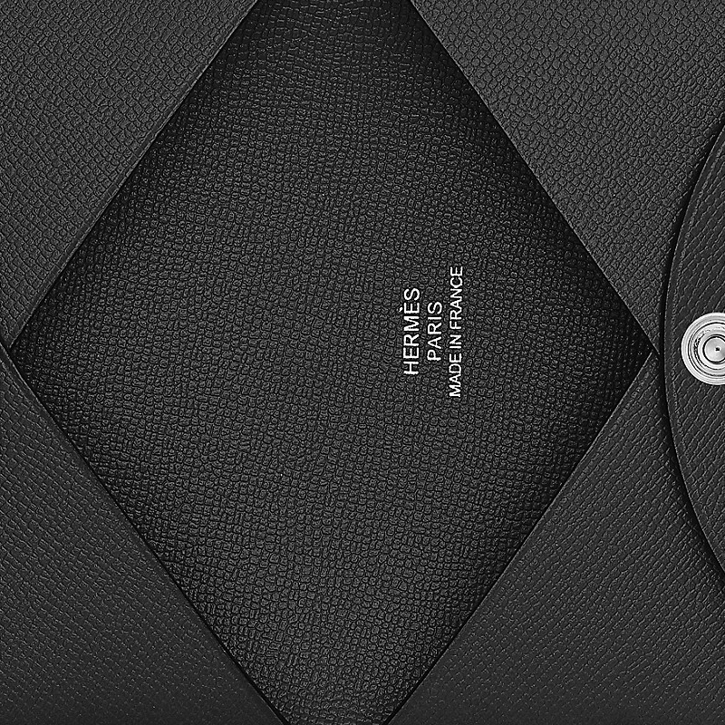 HERMES Calvi Silver Tone Buckle Madame Calfskin Card Holder Women's 89 Noir Black — фото 3