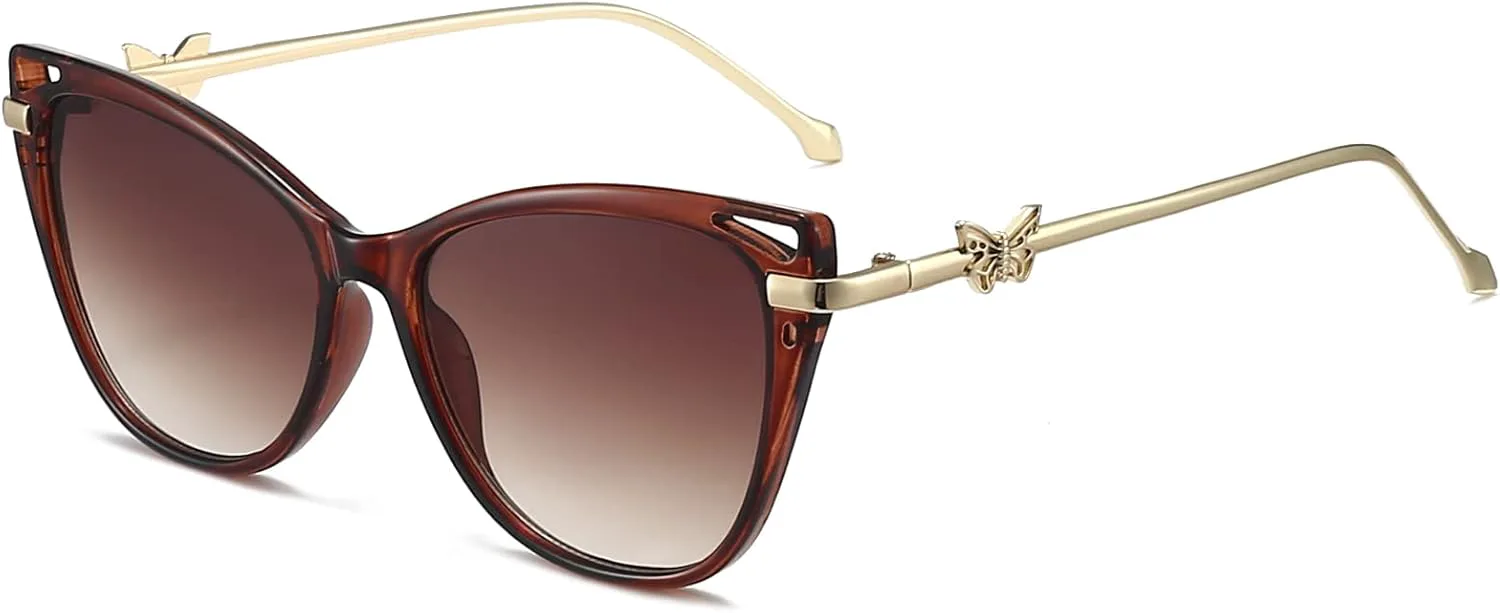 

Солнцезащитные очки ANRRI «Кошачий глаз» для женщин, винтажные солнцезащитные очки с легкими металлическими дужками и декором в виде бабочки, коричневая оправа, Brown