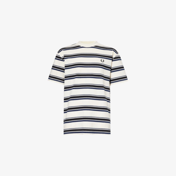 

Полосатая футболка из хлопкового трикотажа с короткими рукавами Fred Perry, экрю