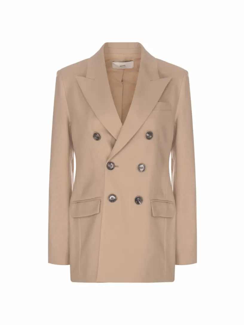 

Шерстяной двубортный жакет AMI PARIS, бежевый