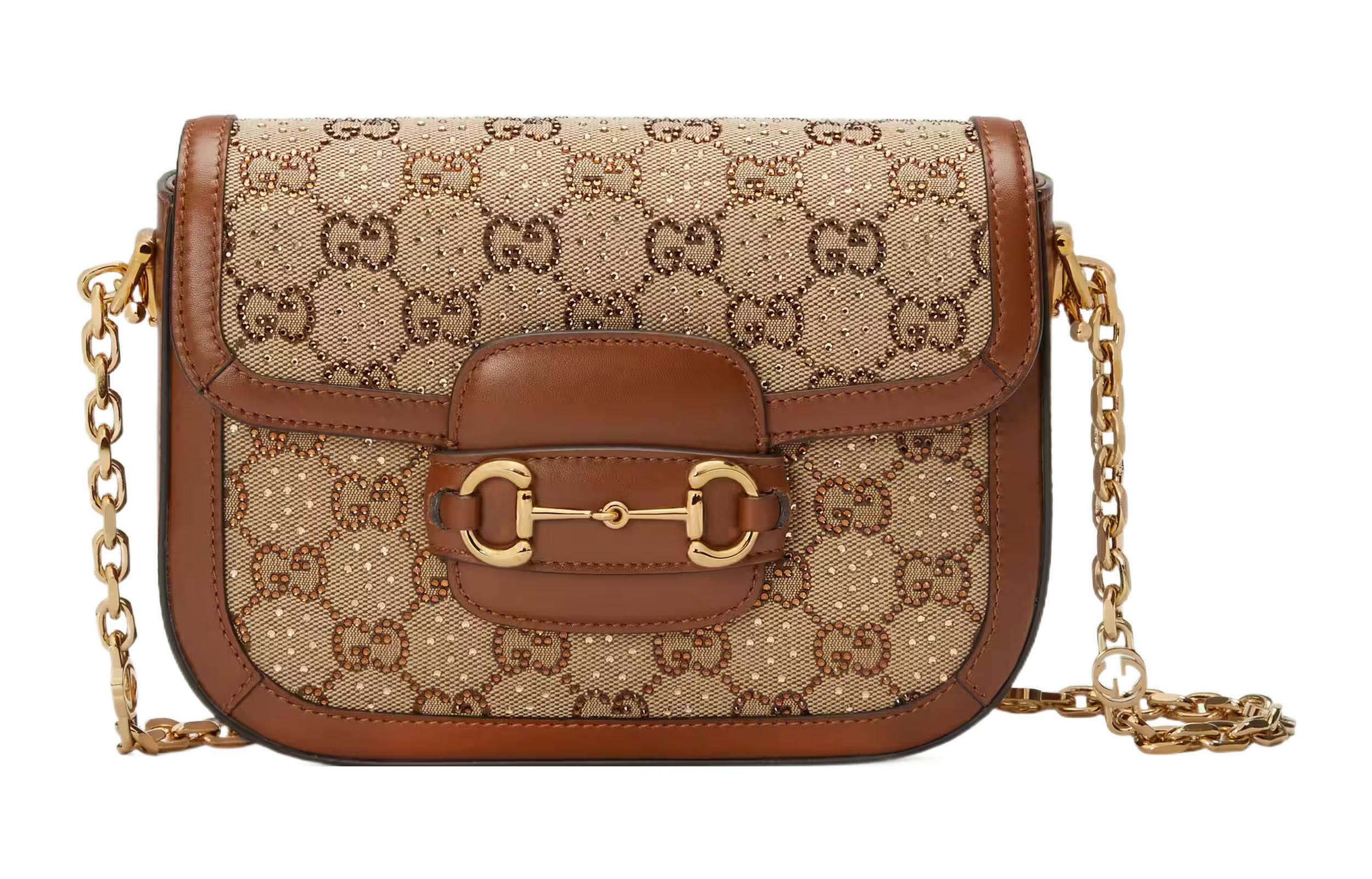 

GUCCI Сумка Horsebit 1955, женская, холщовая, через плечо, цвета эбенового дерева и коричневого