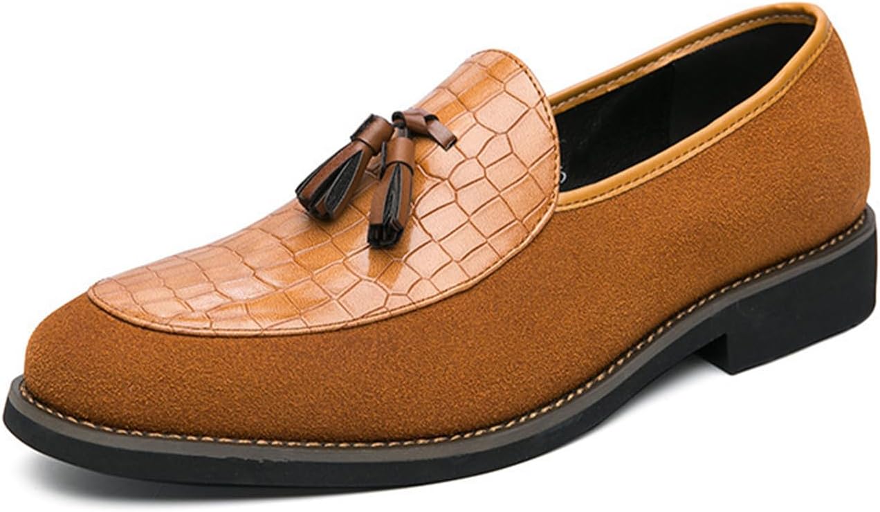 

Мужские лоферы XOEKD из замшевой и кожаной кожи с декоративной кисточкой, модным узором, без застежки, с круглым носком, низкие, нескользящие, роскошные формальные туфли для свадебной вечеринки, коричневый