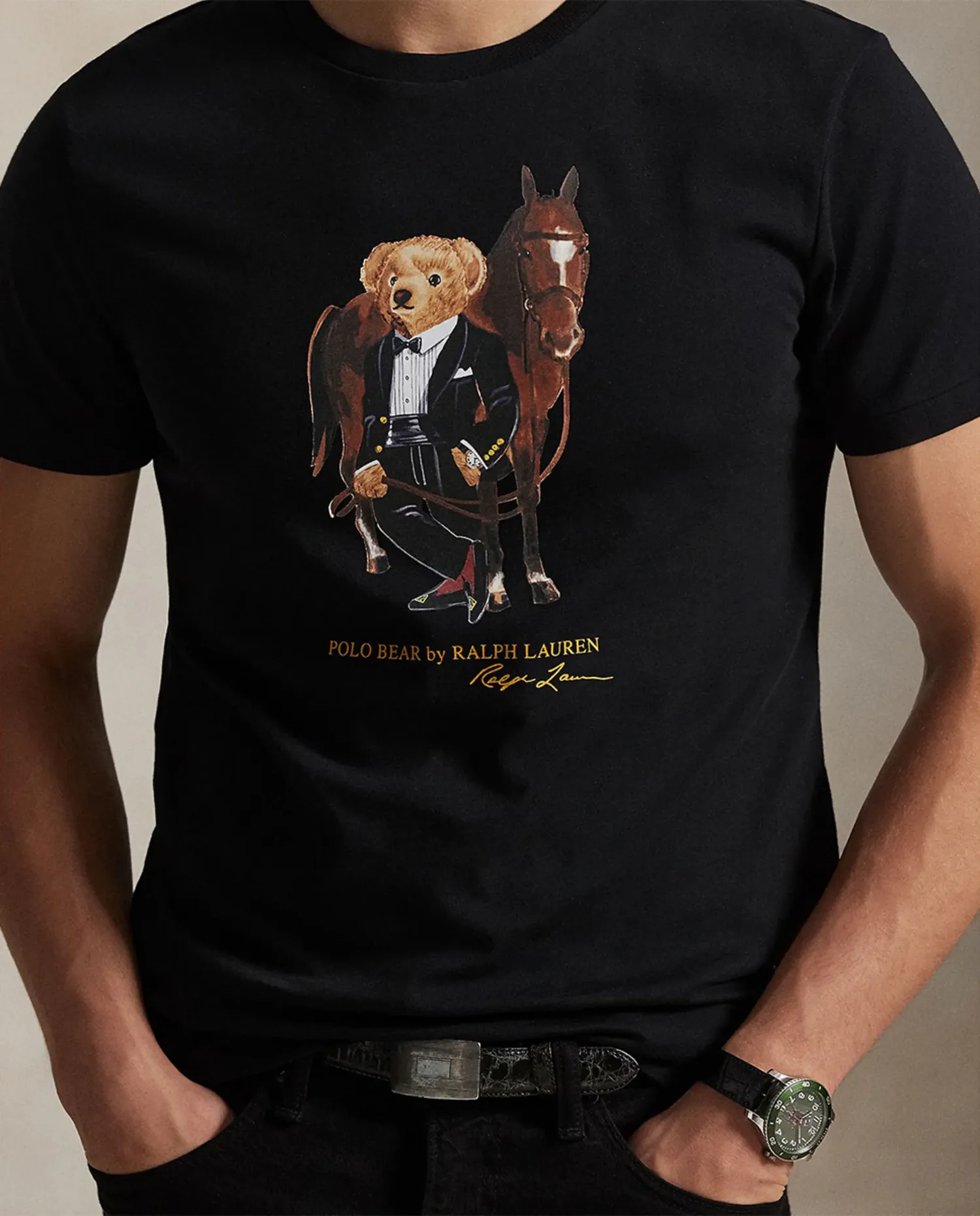 Мужская хлопковая футболка с Polo Bear Polo Ralph Lauren, черный — фото 3