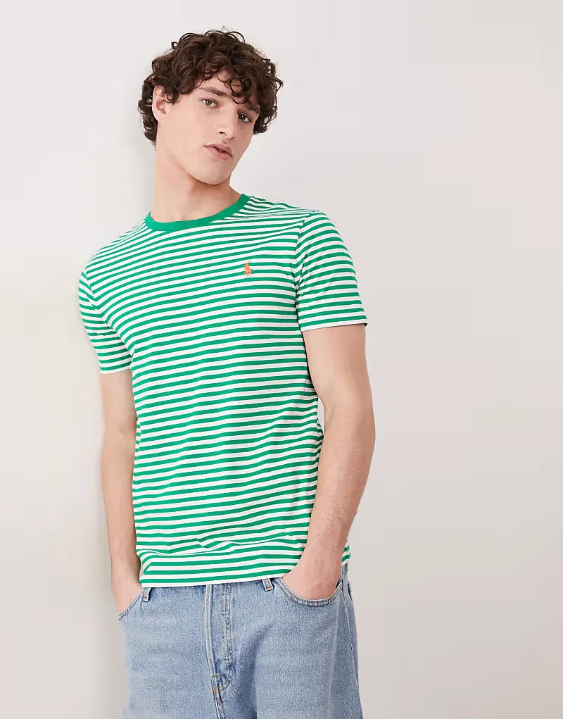Футболка Polo Ralph Lauren с логотипом в виде полоски из хлопка пима индивидуальный крой, зеленый