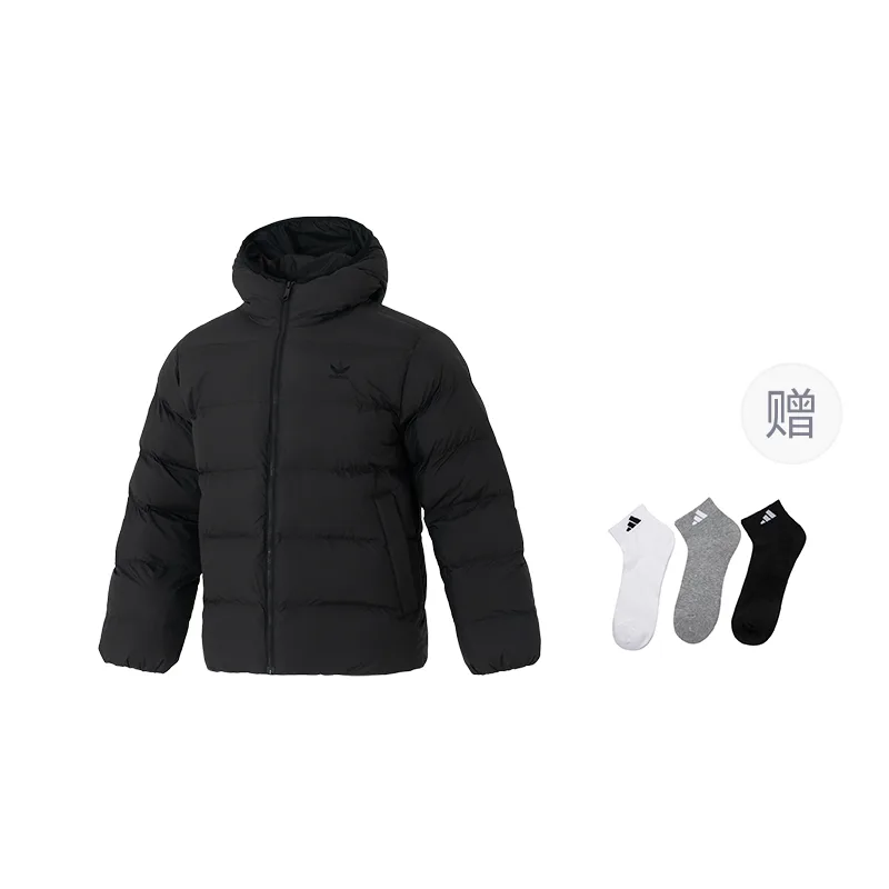 Пуховик с капюшоном Adidas Originals, черный (with A Free Adidas Sock 1 Pack)