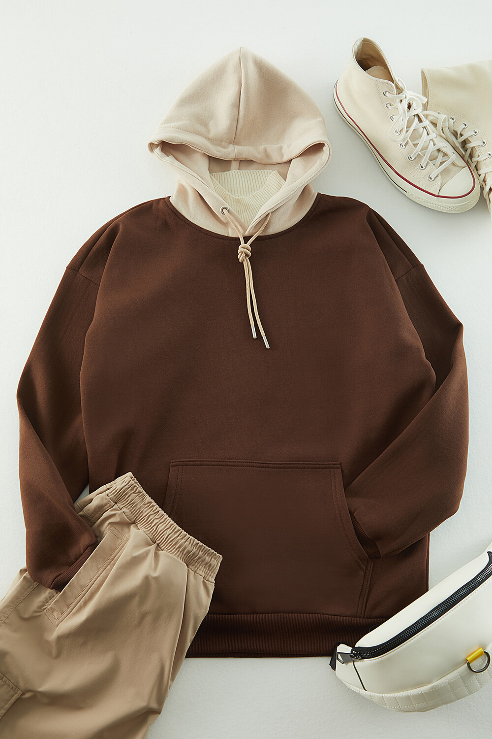 

Толстовка - Коричневый - Oversize Trendyol, коричневый