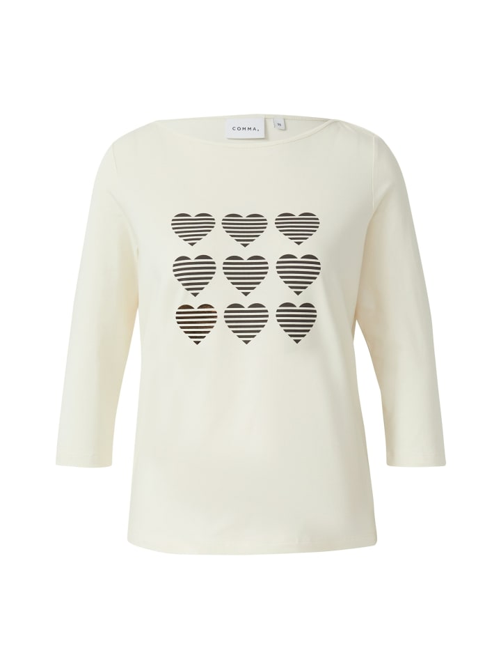 

Comma Футболка бежево-шоколадного цвета, Бежевый, Comma Футболка бежево-шоколадного цвета