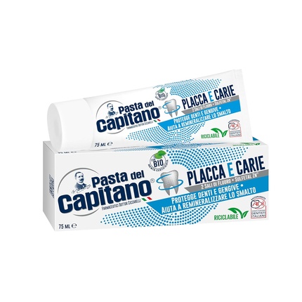 

Зубная паста Pasta del Capitano Bio от зубного налета и кариеса Обеспечивает тщательную очистку Защищает зубы и десны Идеальное решение против зубного налета и кариеса 100% сделано в Италии Белый тюбик 75 мл