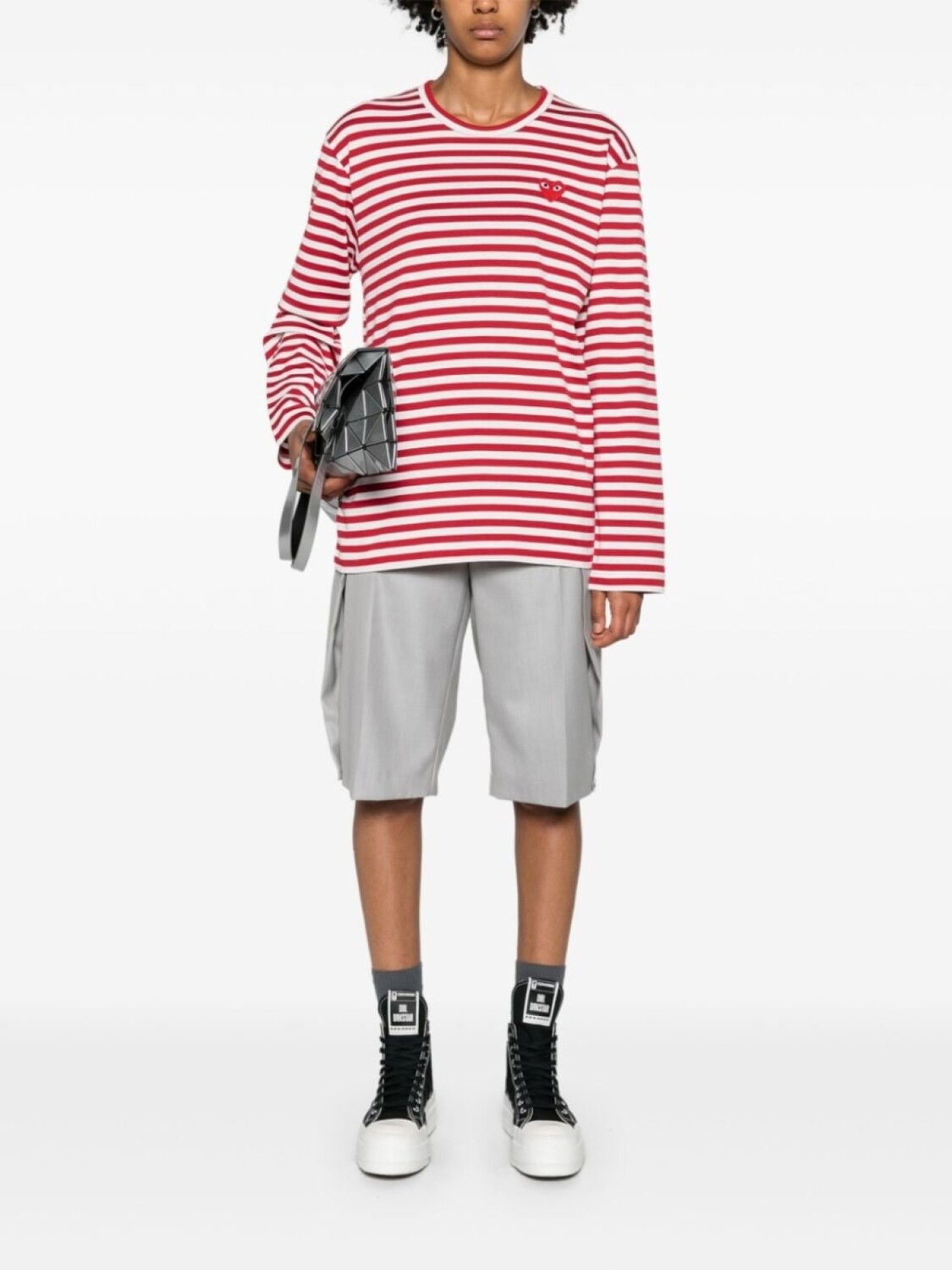 Comme Des Garçons Play полосатая футболка с нашивкой, красный — фото 2