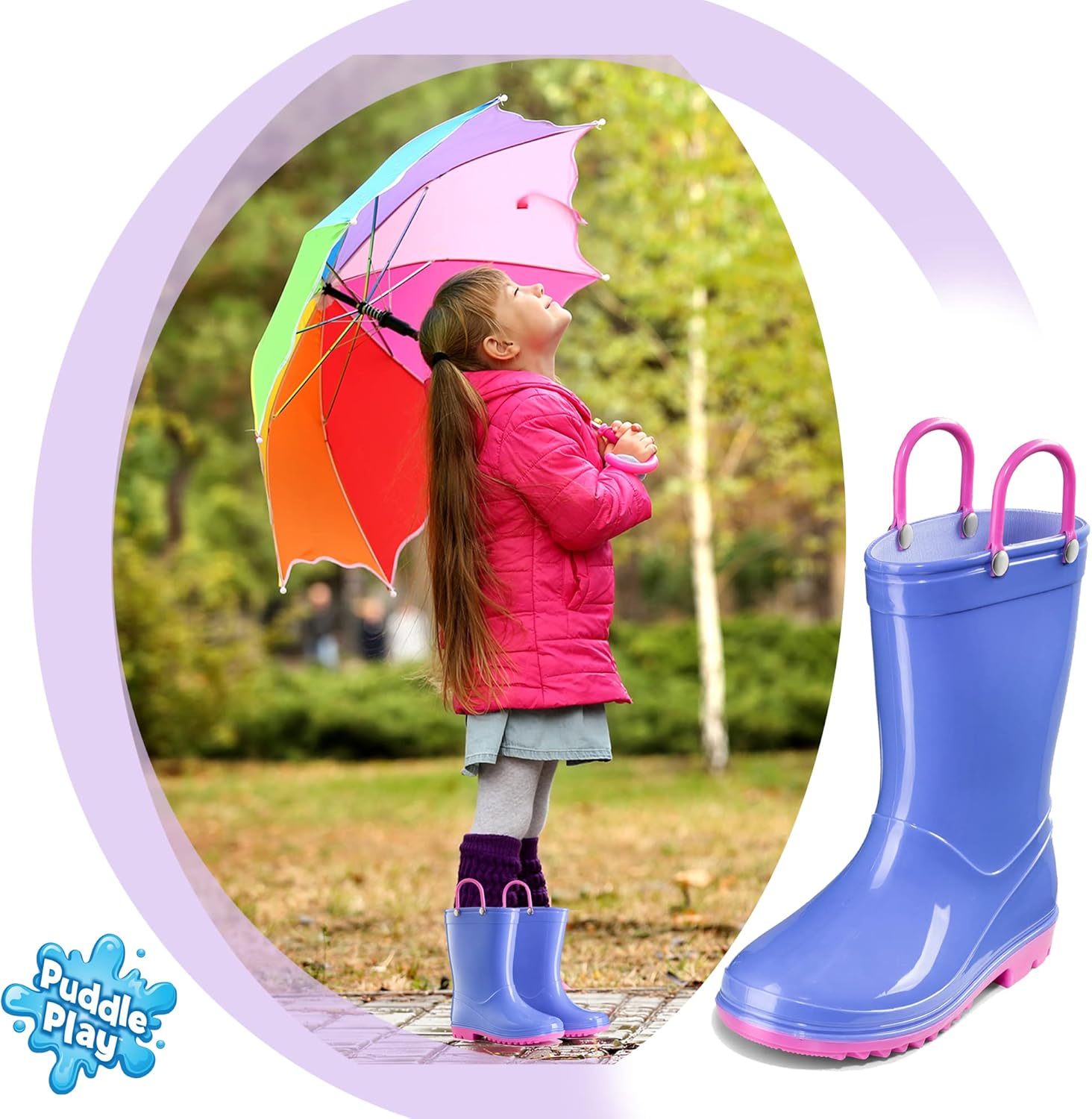 Водонепроницаемые ПВХ сандалии Puddle Play для малышей и детей с ручками для легкого надевания - легкие противоскользящие сапоги для мальчиков и девочек, розовый — фото 3