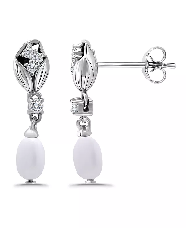 

Серьги-Гвоздики Macy с овальным пресноводным культивированным жемчугом и кубическим цирконием в форме тюльпана Macy'S, silver