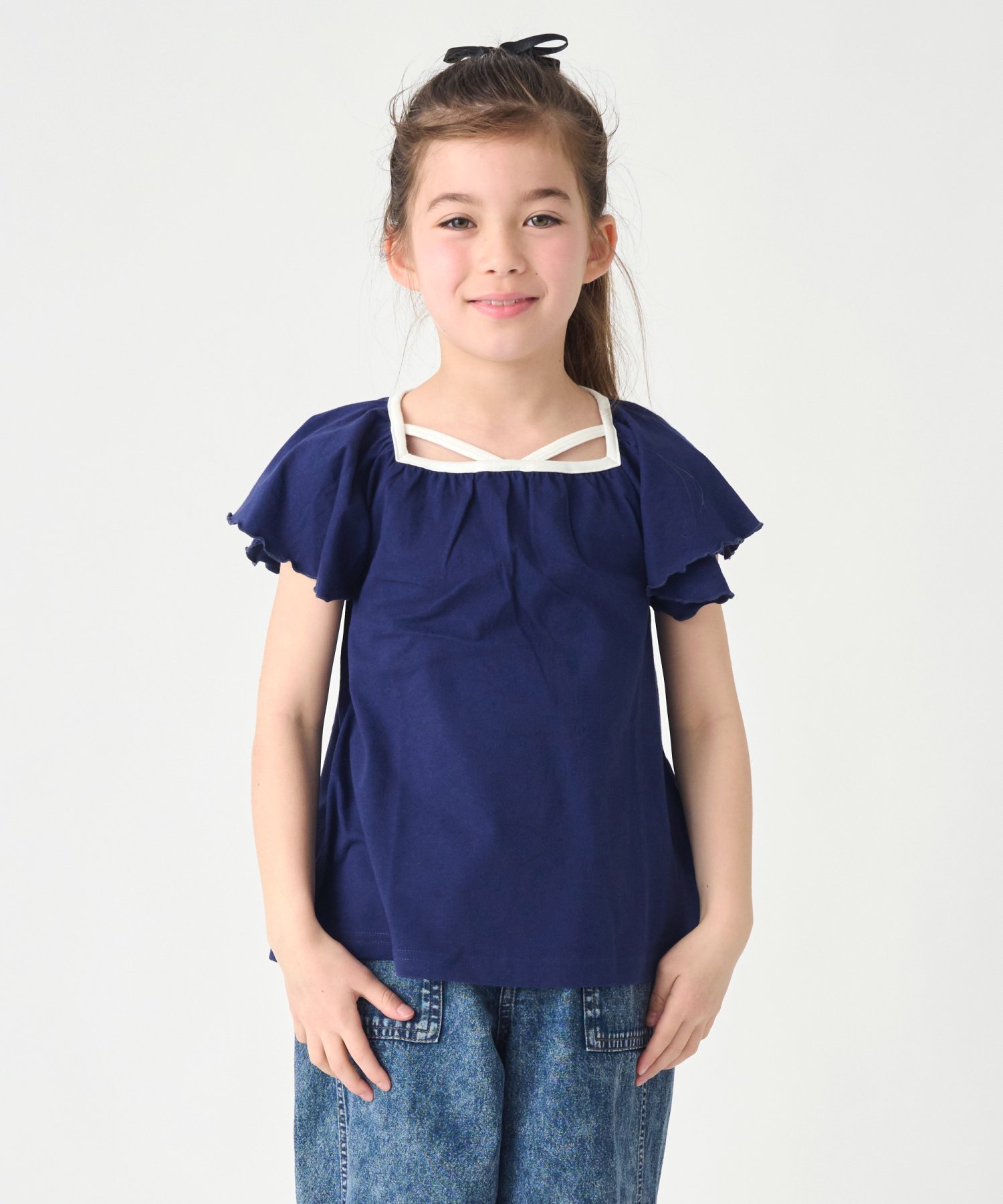Футболка с короткими рукавами и оборками Ever Closet, Navy