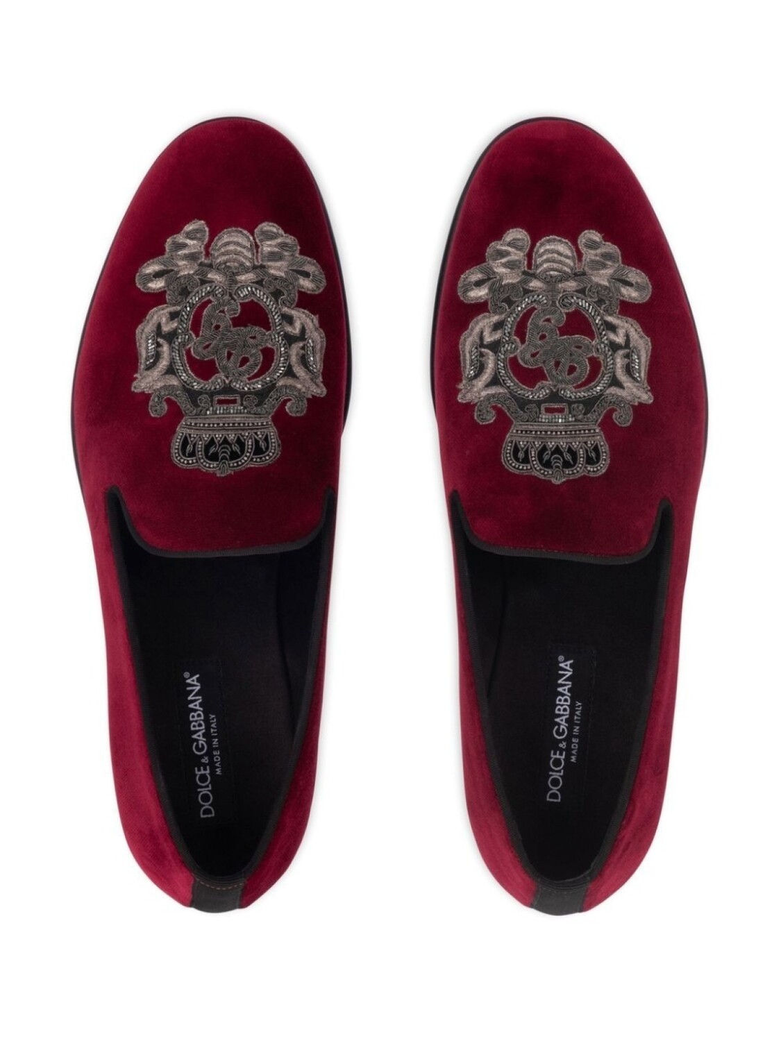 Dolce & Gabbana бархатные слиперы с вышивкой, красный — фото 4