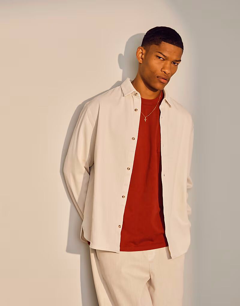 

Верхняя рубашка Topman с длинными рукавами из стираной парусины в цвете «камень»