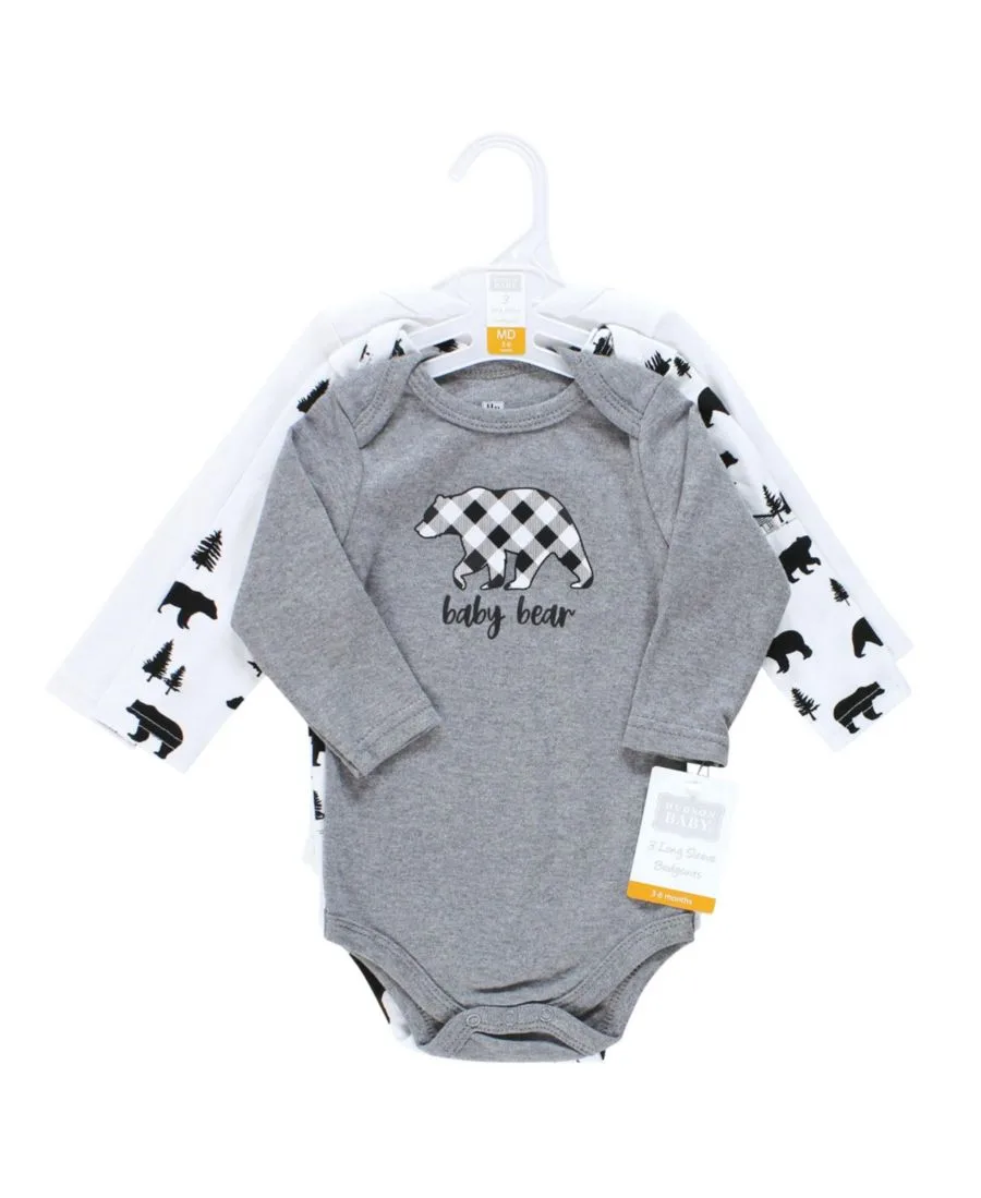 Хлопковые боди с длинными рукавами, комплект из 3 штук Hudson Baby, baby bear серый черный — фото 3