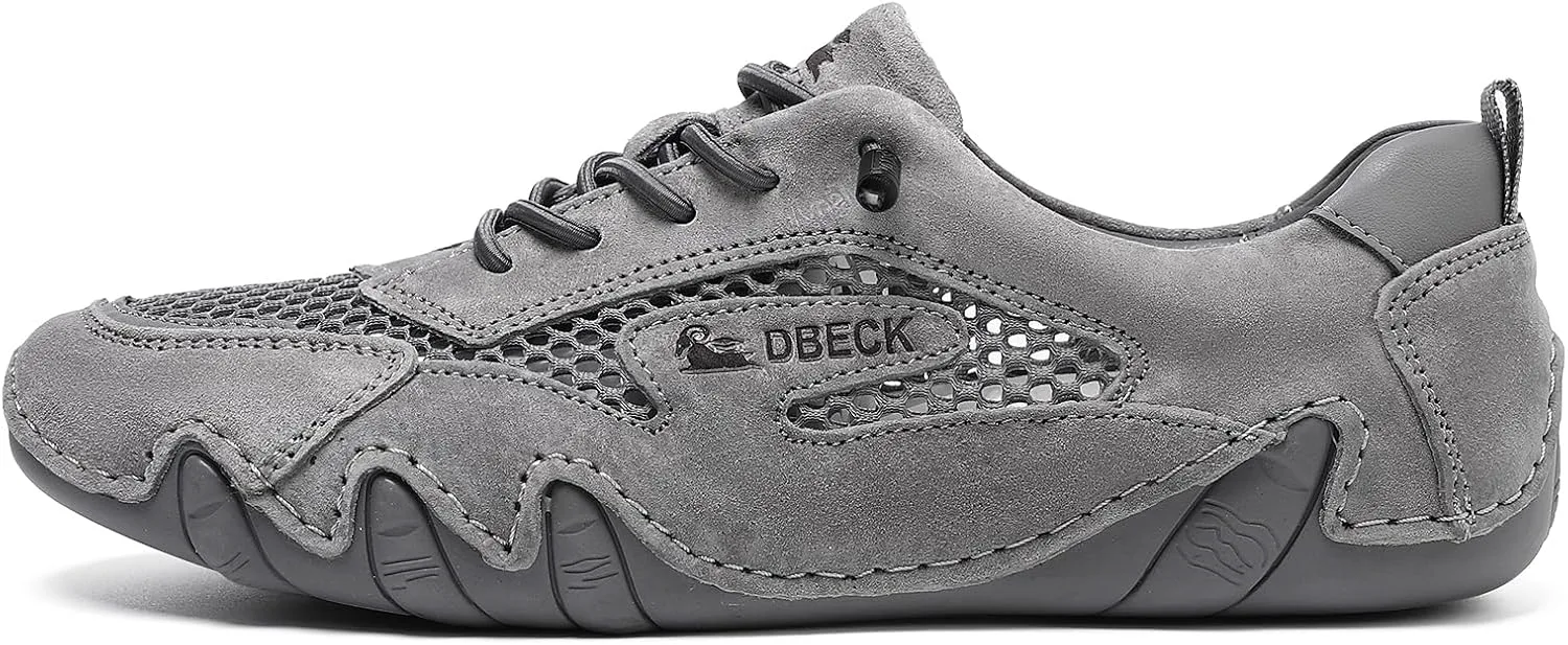 

Ручные мужские кроссовки из натуральной кожи для прогулок с сеткой на лето, дышащие, нескользящие, слипоны, спортивная обувь Abborora, серый