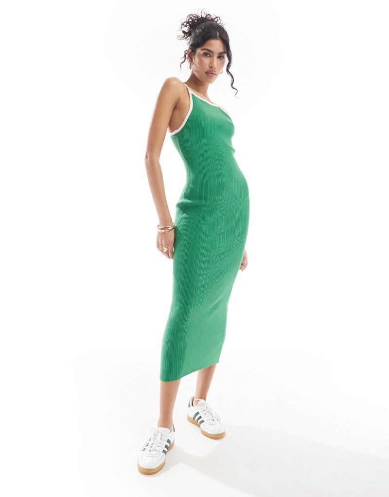 

ASOS DESIGN – зеленое вязаное платье миди на тонких бретелях