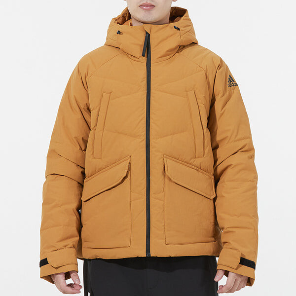 Пуховик Men's adidas Big Baffle Jkt Casual Sports Zipper Cardigan Hooded Down Jacket Turmeric, желтый — фото 3