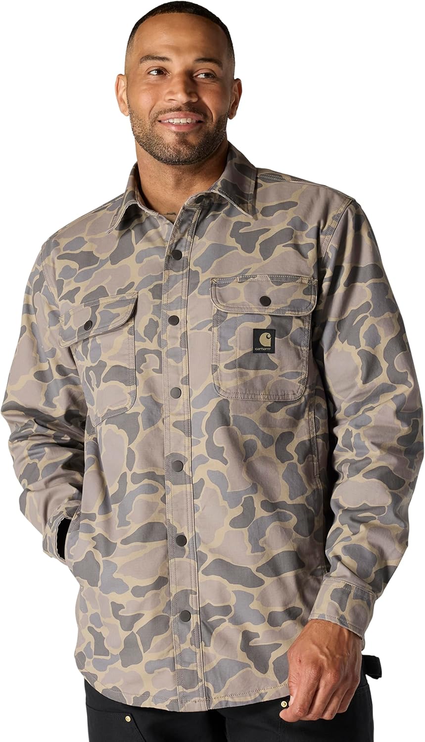 

Carhartt мужская рубашка-жакет с флисовой подкладкой Rugged Flex Relaxed Fit Canvas, Khaki Vintage Camo