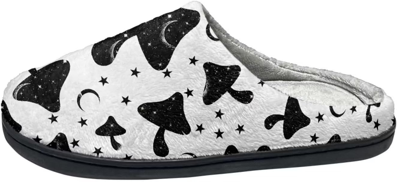 

Домашние и тапочки для женщин, мужские удобные фланелевые теплые тапочки на плоской подошве, зимние домашние сабо Tofrimade, Moon Star Mushroom