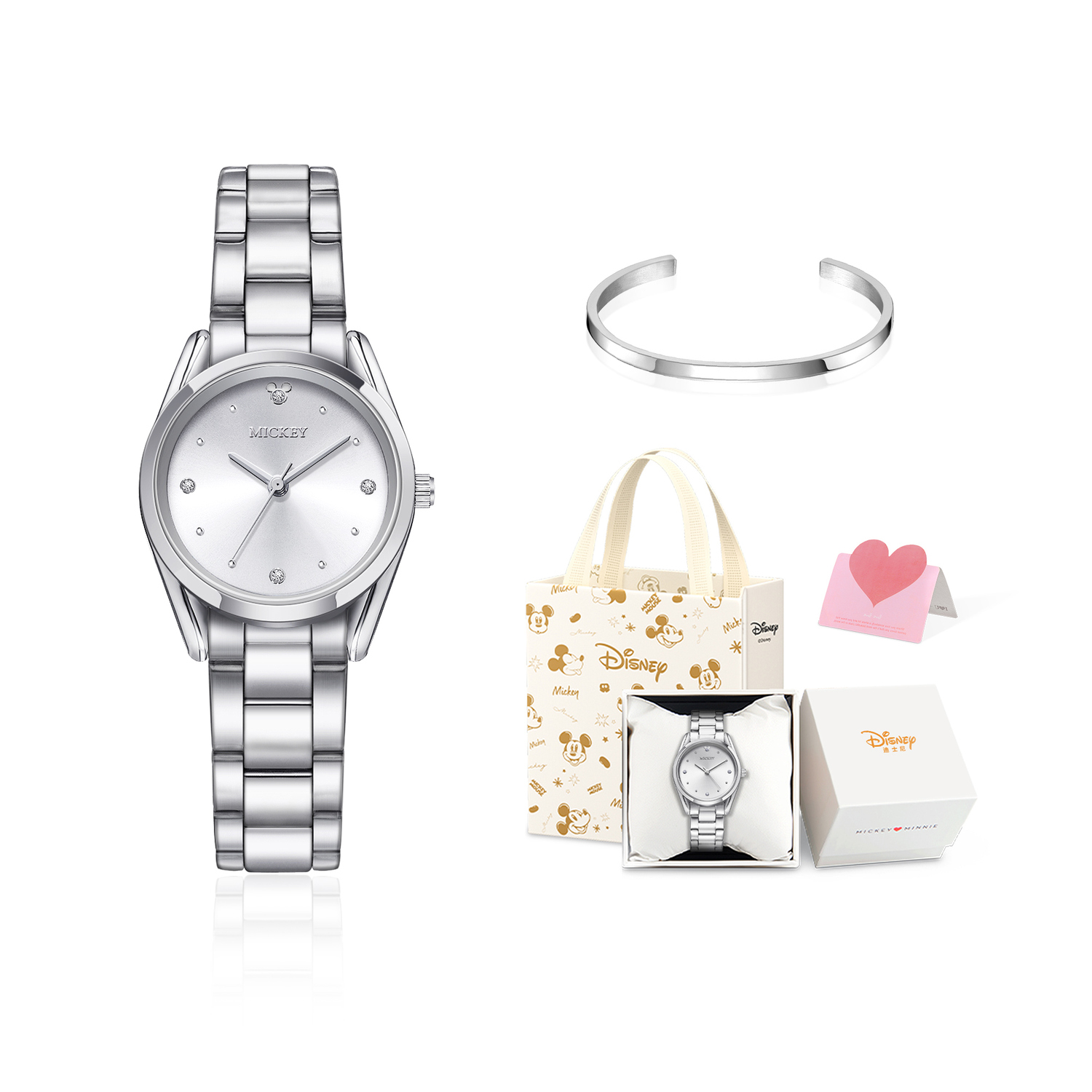 

Disney Часы Princess Quartz Movement Stainless Steel Watchband Watch Women's Watch Silver Dial, Silver Moon Amber[Disney Box+Bangle+Custom Greeting Card]