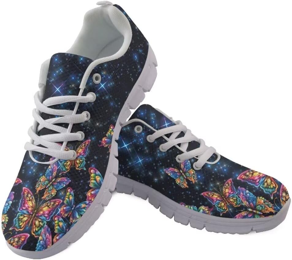 

Кроссовки Jeiento для женщин и мужчин, этнический стиль, сетчатые беговые кроссовки, спортивные кроссовки для тренировок, шнуровка, теннисные кроссовки, противоскользящие спортивные кроссовки для зала, Rainbow Butterfly