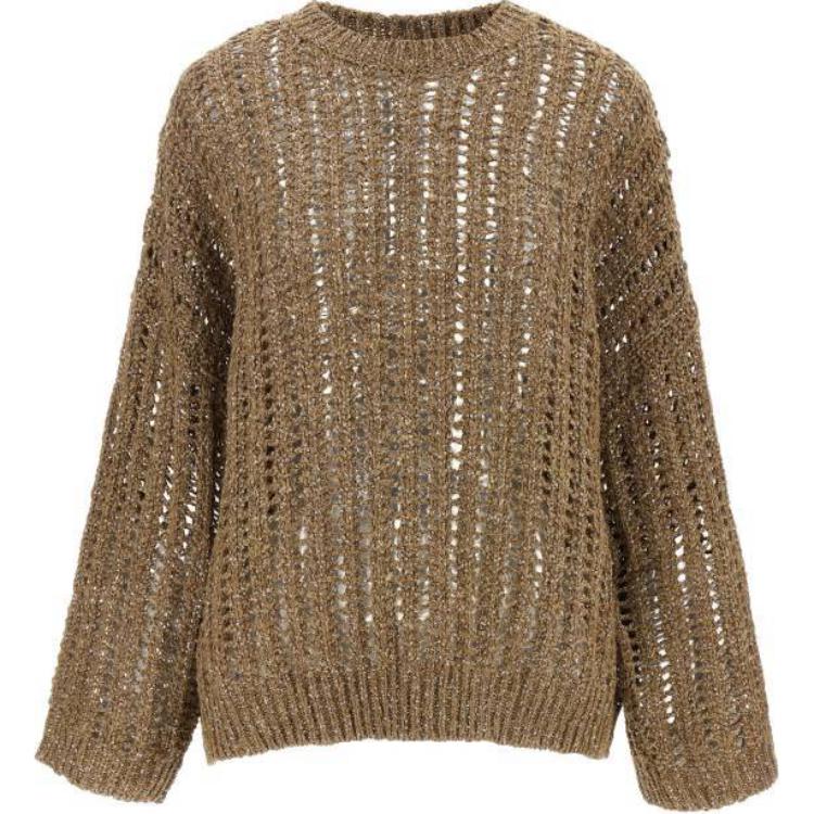 

Вязаный джемпер с круглым вырезом Brunello Cucinelli, бежевый