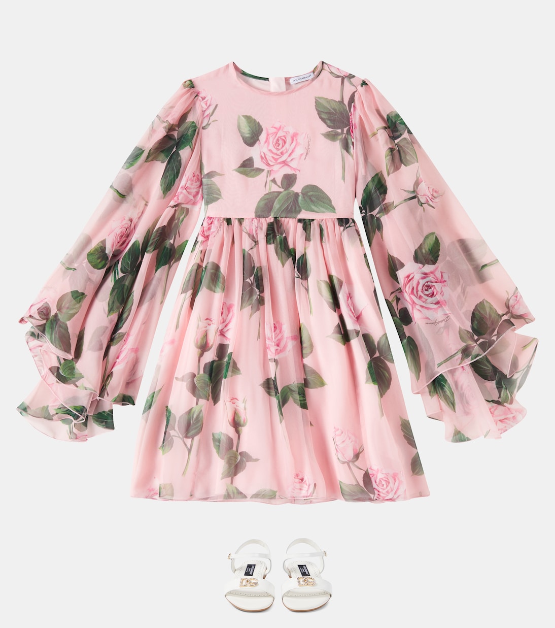 Платье из шелкового шифона с цветочным принтом Dolce&Gabbana Kids, Rose C/Stelo F.Rosa — фото 2