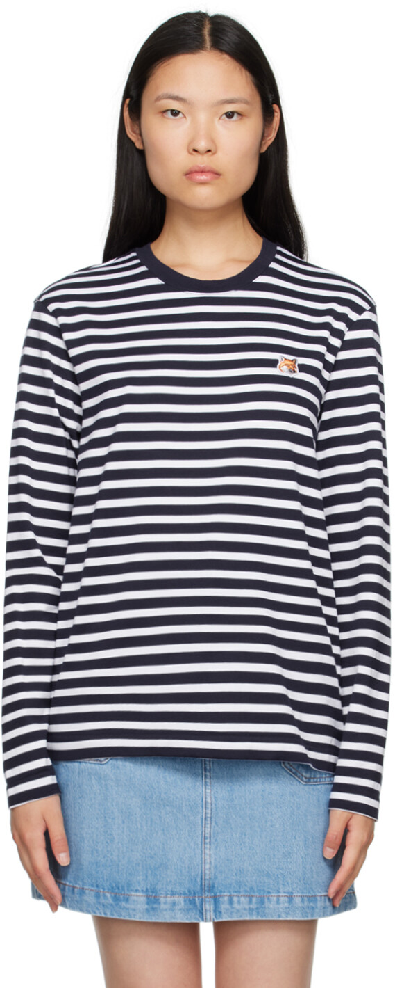 

Темно-синяя футболка с длинными рукавами и головой лисы Maison Kitsune, Синий, Темно-синяя футболка с длинными рукавами и головой лисы Maison Kitsune