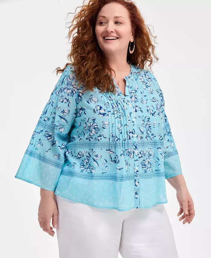 

Блузка с принтом и защипами больших размеров Style & Co, синий