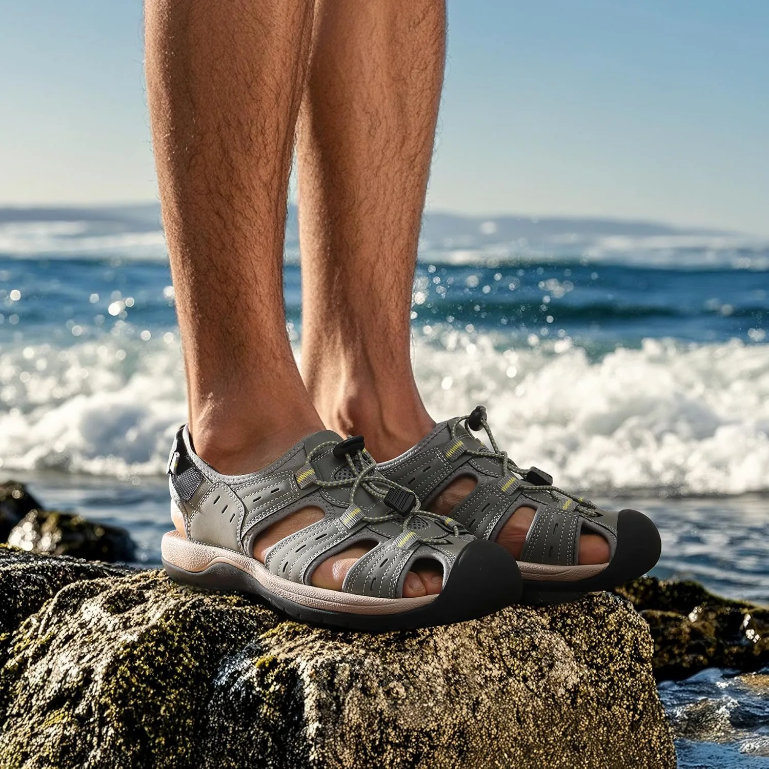Мужские сандалии DREAM PAIRS с поддержкой: спортивные, для улицы, из быстросохнущей сетки, с закрытым носком, легкие, удобные водные туфли, серый — фото 2