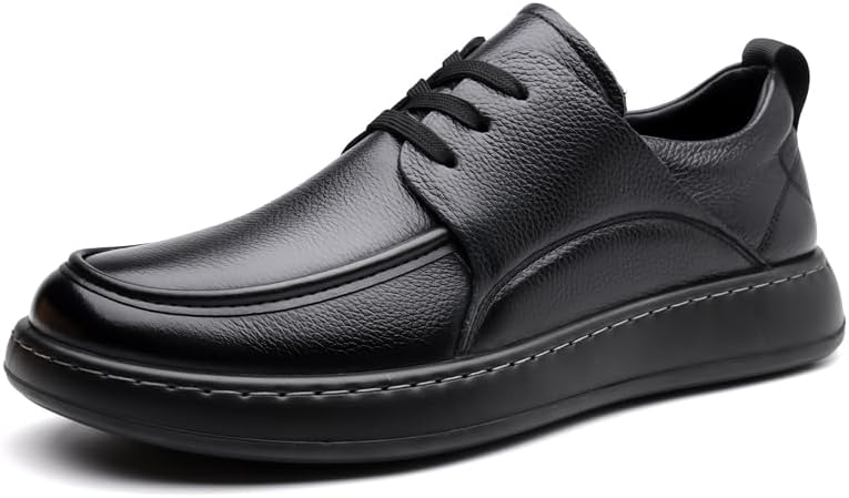 

Мужские осенние черные кожаные туфли - дышащие стильные кроссовки с толстой подошвой Sfxlucart