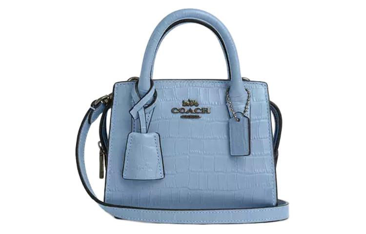 

Крокодиловая кожаная мини-сумка через плечо, голубая COACH