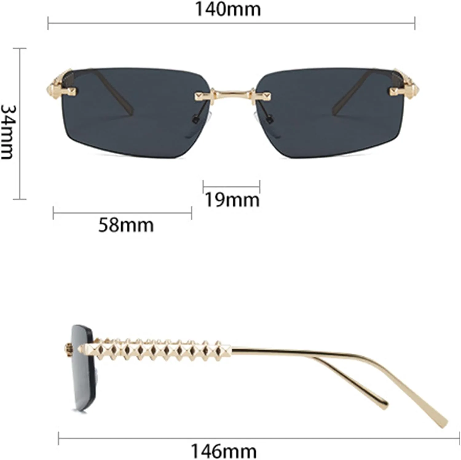 

bullabulling Модные солнцезащитные очки Y2k без оправы для мужчин и женщин, винтажные маленькие узкие прямоугольные солнцезащитные очки в стиле 90-х, Green