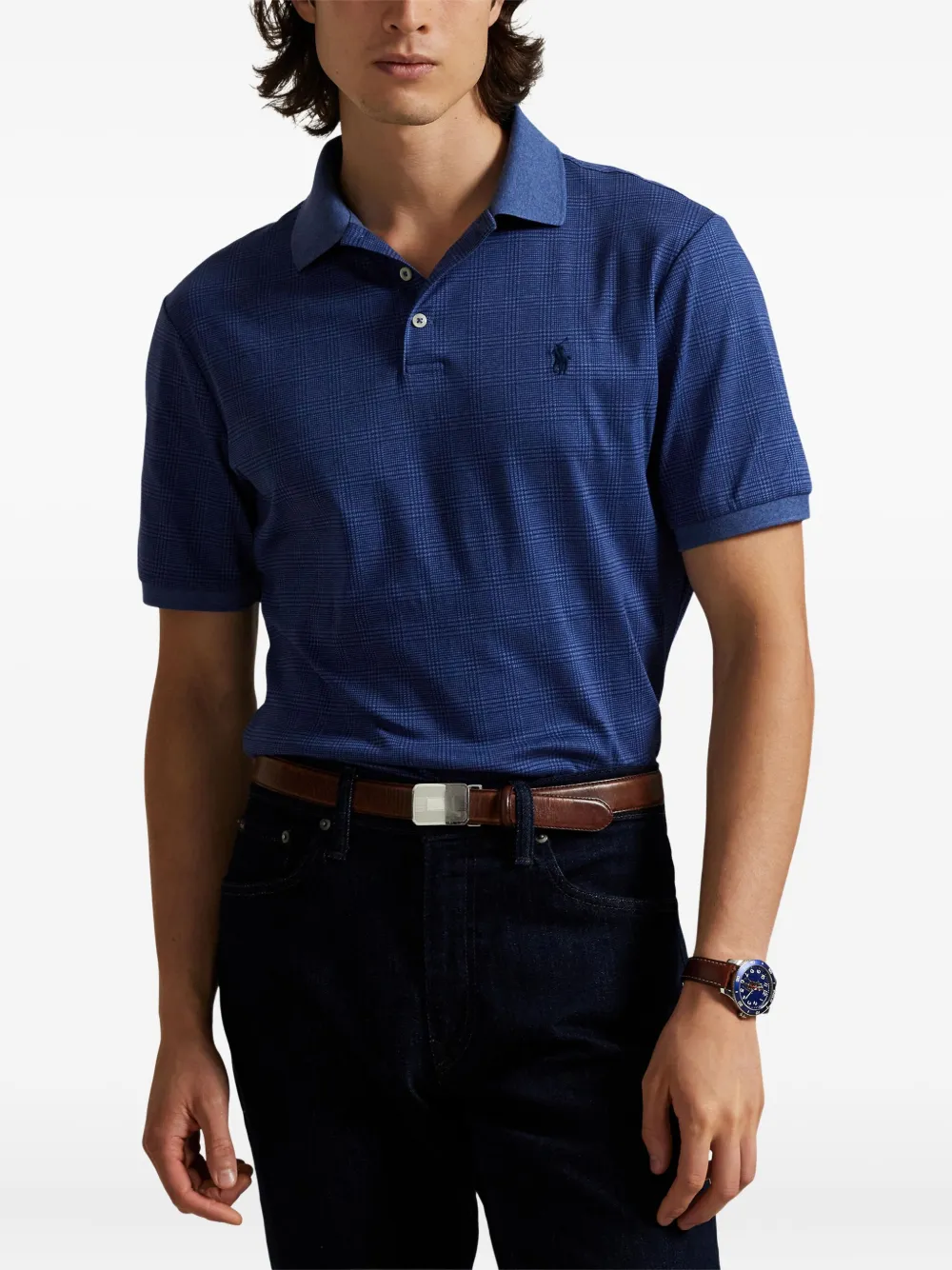 Клетчатая рубашка поло с короткими рукавами Polo Ralph Lauren, синий — фото 3