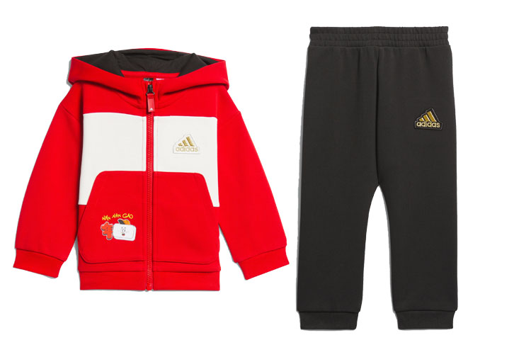Детский комбинезон Adidas, комплект (Светло-алый/Бело-нефритовый верх + Черные брюки) — фото 2