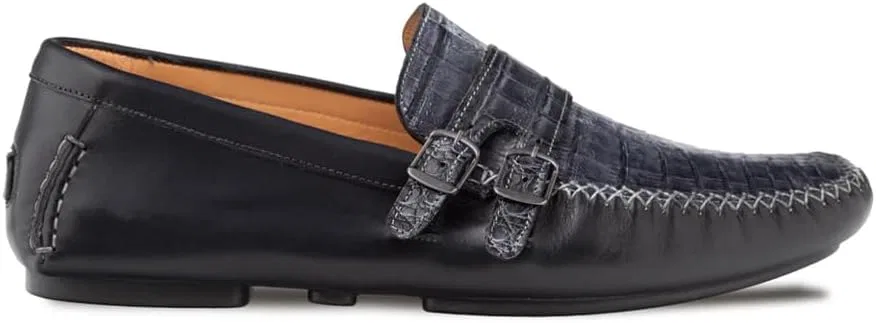 Мокасины мужские Mezlan Exotic Crocodile & Calf Double Buckle Driving Moc, графит мульти