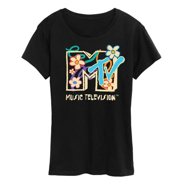 

Женская футболка с цветочным логотипом MTV Licensed Character, черный
