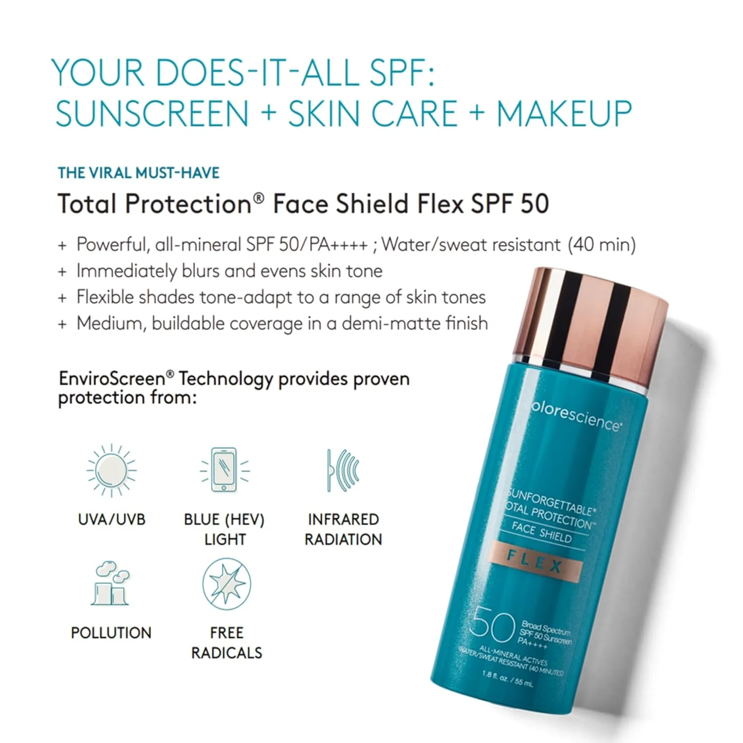 Защитный лицевой щиток Colorescience Total Protection Face Shield Flex SPF 50, 1,8 жидких унций., Medium — фото 3
