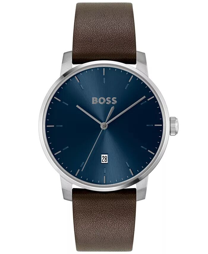 

Мужские часы Dean Quartz Basic Calendar коричневые кожаные 41 мм Hugo Boss, коричневый