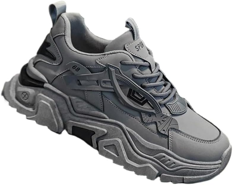 

Мужские дышащие спортивные кроссовки - толстоая подошва для увеличения роста, противоскользящие и прочные, шнуровка - подходят для активного отдыха, повседневного использования, бега, подходят для всех сезонов Fmshi, серый