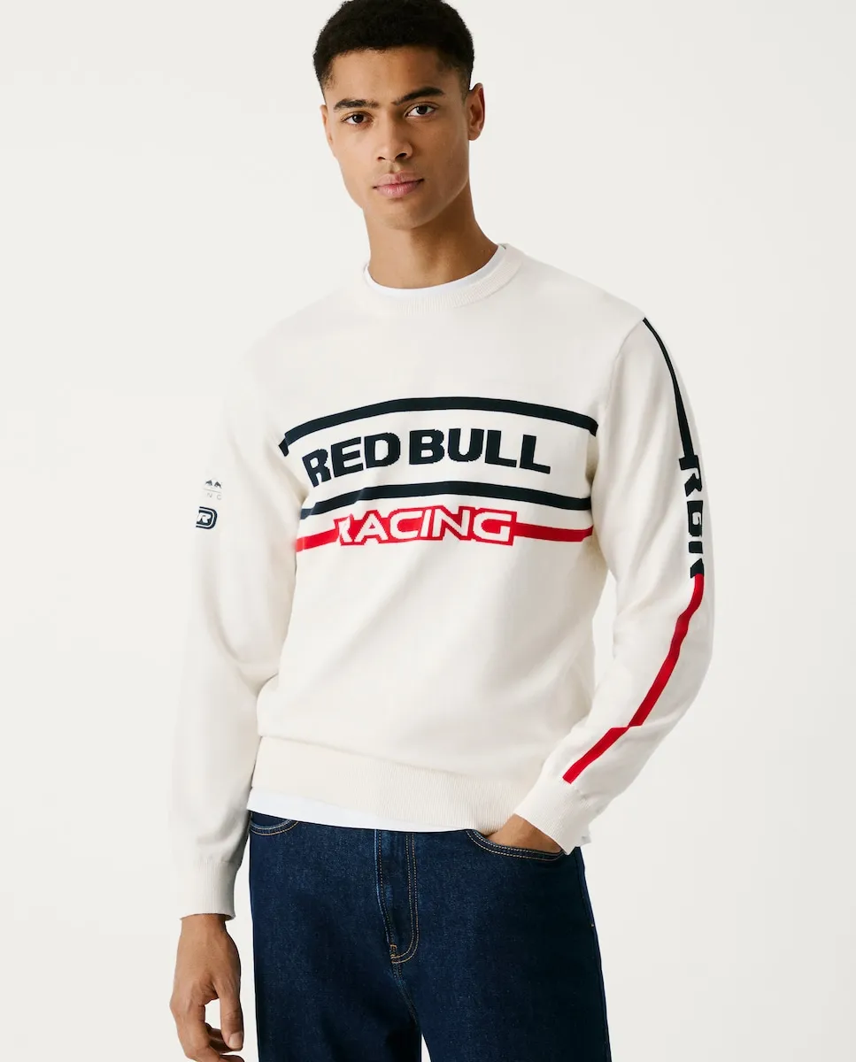

Мужской свитер с круглым вырезом и крупным вышитым логотипом Pepe Jeans, белый