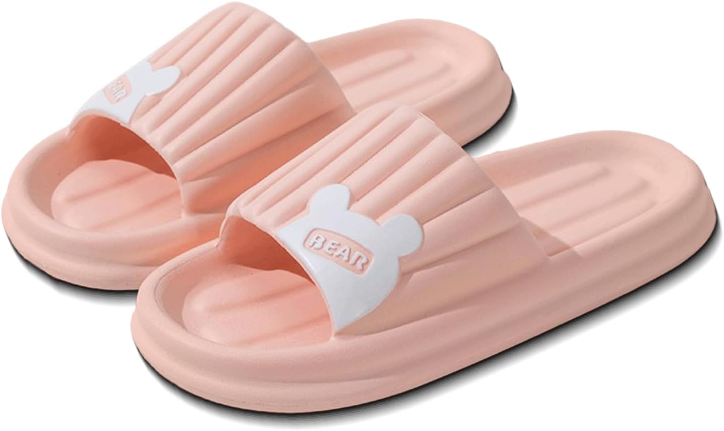 

LOTUSTAR облачные тапочки для женщин и мужчин с подушкой в виде медведя, противоскользящие для душа и ванной, с платформой из пены, для дома, улицы и бассейна, розовый