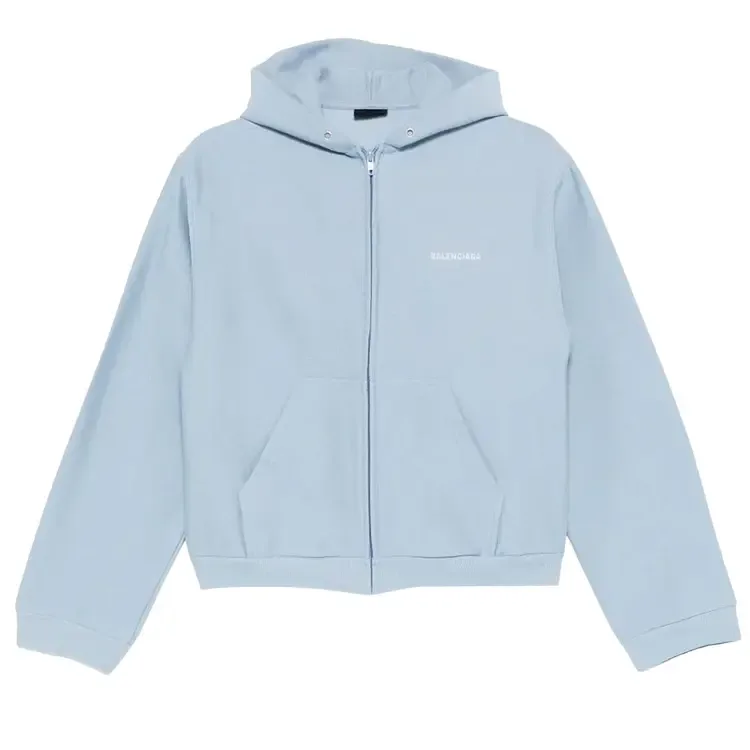 Худи Balenciaga Standard на молнии, цвет светло-голубой/белый