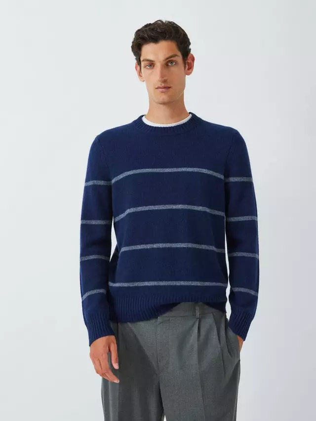 

Джемпер John Lewis Cashmere Crew Neck Wide Stripe Knit, цвет navy/charcoal/marl