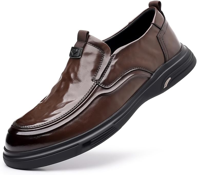 

Мужские слипоны-лоферы Удобные деловые туфли Нескользящие с мягкой подошвой Ботинки Оксфорды для ходьбы Lhyxu, коричневый